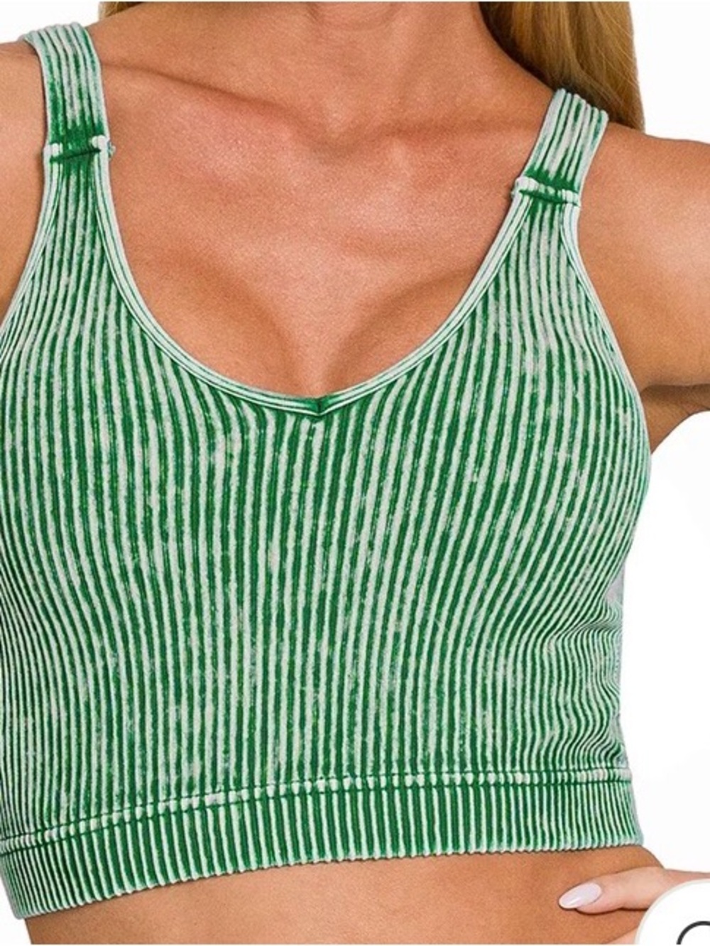 ZENANA PADDED MINERAL WASHED RIBBED CROP TOP BRAMI NIB. Dark Green